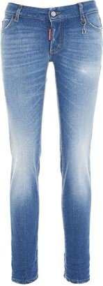 Low-rise Faded Distressed Slim-cut Jeans