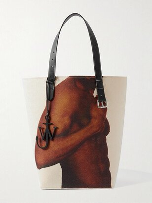 Leather-Trimmed Printed Felt Tote Bag