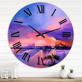 Designart 'Purple Sky Abstract Landscape II' Modern wall clock