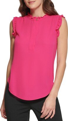 Petites Womens Ruffled High-Low Tank Top