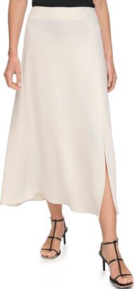 Satin Side Slit Midi Skirt