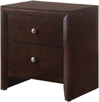 Grained Wooden Nightstand with 2 Drawers and Sled Base, Cherry Brown