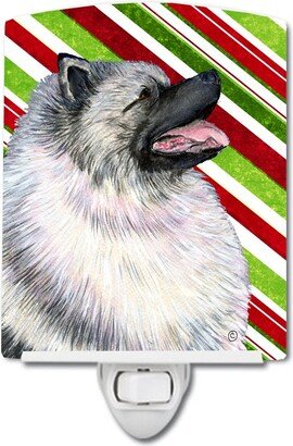 Keeshond Candy Cane Holiday Christmas Ceramic Night Light