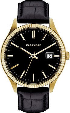 Men's Caravelle by Bulova Gold-Tone Strap Watch with Black Dial (Model: 44B118)