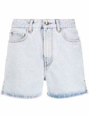 Diag-print denim shorts