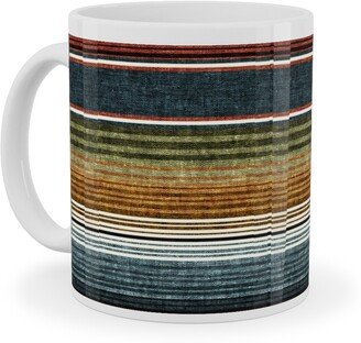 Mugs: Serape Southwest Stripes - Multi Earthy Ceramic Mug, White, 11Oz, Multicolor