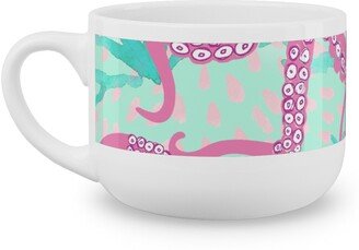 Mugs: Oceana - Pink And Teal Latte Mug, White, 25Oz, Multicolor