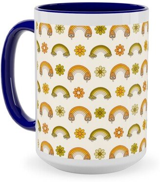 Mugs: 70S Mushroom Rainbow - Retro - Earthy Ceramic Mug, Blue, 15Oz, Green