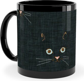 Mugs: Cat Face - Black Ceramic Mug, Black, 11Oz, Black