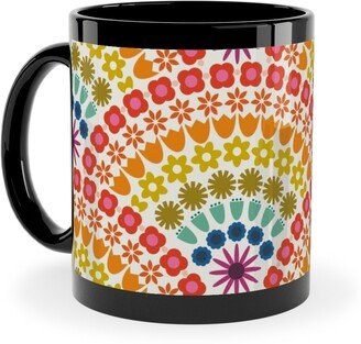 Mugs: Rainbow Flower Scallops - Multi Ceramic Mug, Black, 11Oz, Multicolor