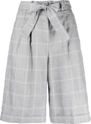Checked Belted Cotton Shorts