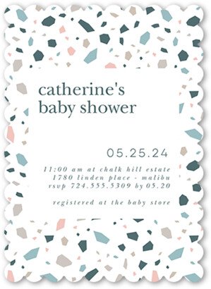 Baby Shower Invitations: Geometric Spatter Baby Shower Invitation, Grey, 5X7, Pearl Shimmer Cardstock, Scallop