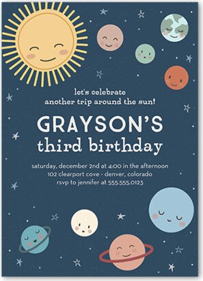 Boy Birthday Invitations: Planetary Perfection Birthday Invitation, Blue, 5X7, Luxe Double-Thick Cardstock, Square