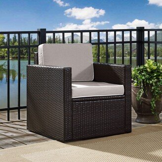 Crosley Furniture Palm Harbor Outdoor Wicker Arm Chair in Brown With Grey Cushions - 32.5 