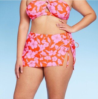 Women's Cinch Side Skirt Cover Up Orange/Pink Tropical Print