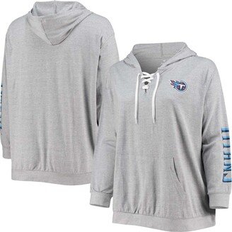 Women's Plus Size Heathered Gray Tennessee Titans Lace-Up Pullover Hoodie