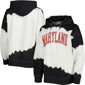 Women's Gameday Couture White, Black Distressed Maryland Terrapins For the Fun Double Dip-Dyed Pullover Hoodie - White, Black