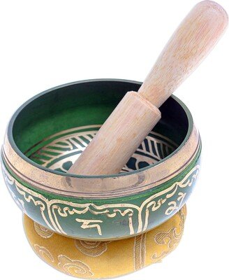 Handmade Green Spirit Brass Alloy Singing Bowl Set