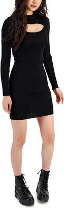 Juniors' Rib-Knit Cutout-Neck Mini Sweater Dress