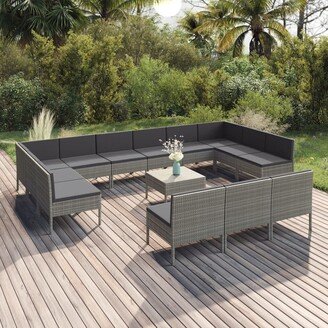 14 Piece Patio Lounge Set with Cushions Poly Rattan Gray-AC