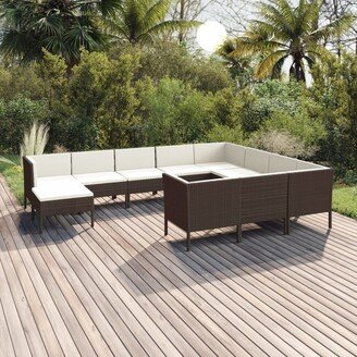 11 Piece Patio Lounge Set with Cushions Poly Rattan Brown-AH