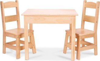 Solid Wood Table and 2 Chairs Set - Light Finish Furniture for Playroom