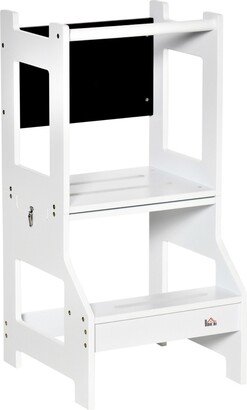2in1 Kids Kitchen Step Stool Table Chair Set w/ Chalkboard, White