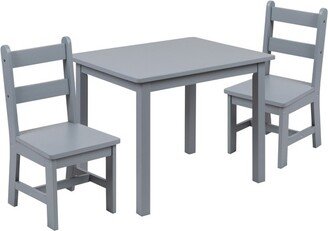 Kids Solid Hardwood Table and Chair Set for Playroom, Bedroom, Kitchen - 3 Piece Set - Gray