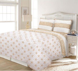 Starry Nautical Stripe & Coastal Starfish Reversible 3Pc Ultra-Soft Microfiber Quilt Set