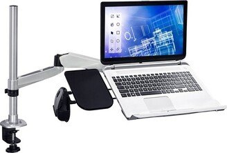 Mount-It! Laptop Desk Stand Mount Organizer w/ Mouse Pad Up to 17 in. | Height Adjustable Articulating Support Arm with Tilt and Swivel | C-clamp Base