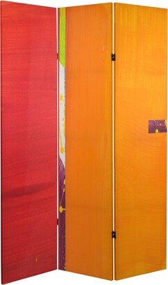 Handmade 6' Double Sided Vermilion Canvas Room Divider