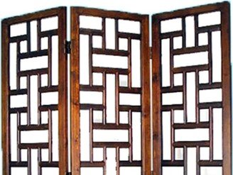 Wooden 3 Panel Room Divider with Cut Out Rectangle Pattern, Brown - 78 H x 54 W x 1 L Inches