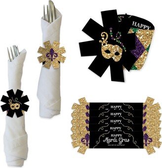 Big Dot Of Happiness Mardi Gras - Masquerade Party Paper Napkin Holder - Napkin Rings - Set of 24