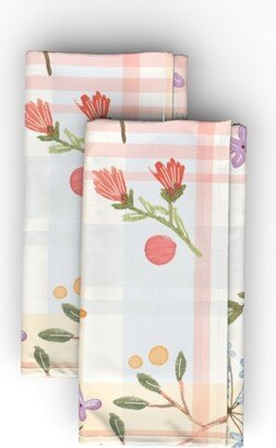 Cloth Napkins: Floral Watercolor Plaid - Multi Cloth Napkin, Longleaf Sateen Grand, Multicolor