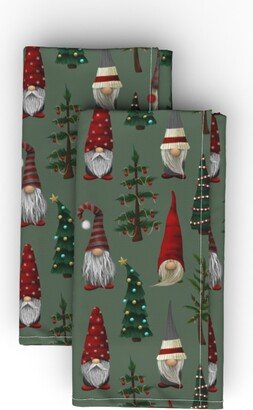 Cloth Napkins: Christmas Trees And Gnomes Cloth Napkin, Longleaf Sateen Grand, Green