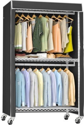 VIPEK V12C Heavy Duty Rolling Garment Rack with Cover Clothing Rack Wardrobe, White Rack with Black Cover