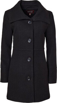 Sportoli Womens Mid-Length Single Breasted Wool Look Dress Coat with Pockets - Black (Large)