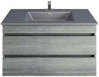 LEGNORI 36'' Single Wall Mounted Gray Manufactured Wood Vanity With Matt Gray Sink