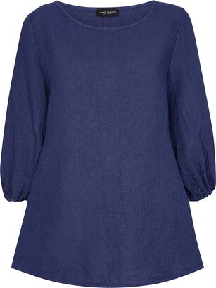 James Lakeland Puff Sleeve Linen Blouse - Navy