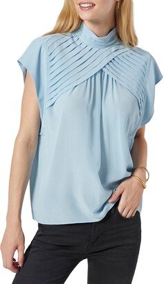 Edesse Pleated Mock Neck Silk Blouse