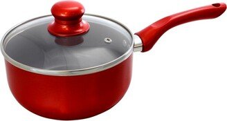 1.5 Quart Ceramic Coated Saucepan in Red with Glass Lid