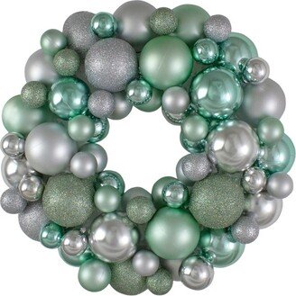 Northlight Silver and Seafoam Green 3-Finish Shatterproof Ball Christmas Wreath, 13-Inch