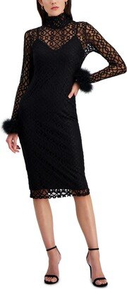 Women's Lydie Deco Lace Feather-Trim Dress