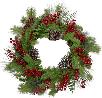 Northlight Holly Berries & Snowy Pinecones Artificial Christmas Wreath