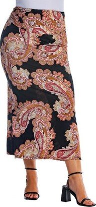 24seven Comfort Apparel Womens Plus Size Black Paisley Print Foldover Maxi Skirt-P006559RGP-Pink Multi