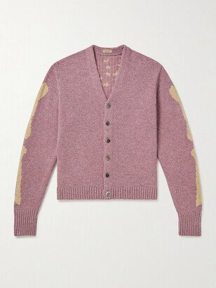 Distressed Jacquard-Knit Wool Cardigan