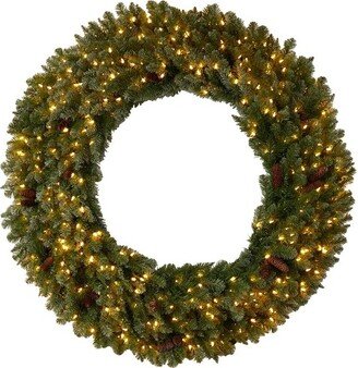 5’ Flocked Artificial Christmas Wreath with Pinecones, 300 Clear LED Lights and 680 Bendable Branches