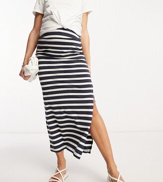 Mamalicious Maternity over the bump maxi skirt in navy and white stripe