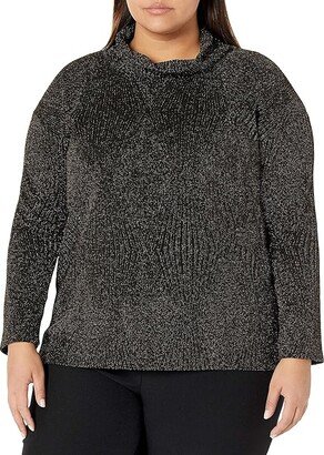 Women's Plus Size Hi-lo Turtleneck Top (Black W/Gold) Women's Clothing