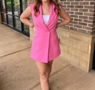 KLd. Signature Padded Shoulder Button Romper In Pink